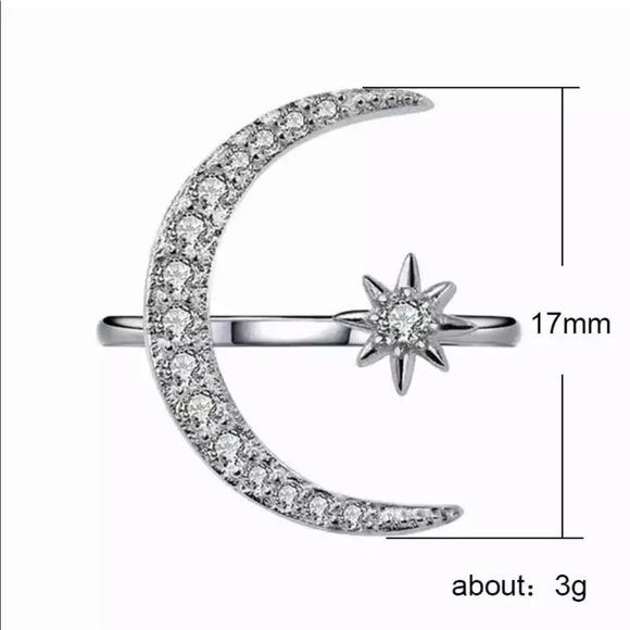 DELICATE MOON & STAR CRYSTAL ZIRCON RING - Picture 6 of 6